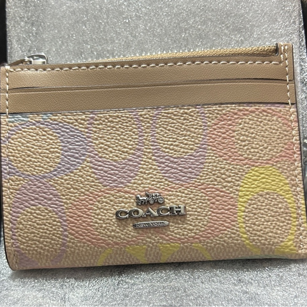 Coach Mini Skinny ID Case in Rainbow Pastels NEW IN PCKG